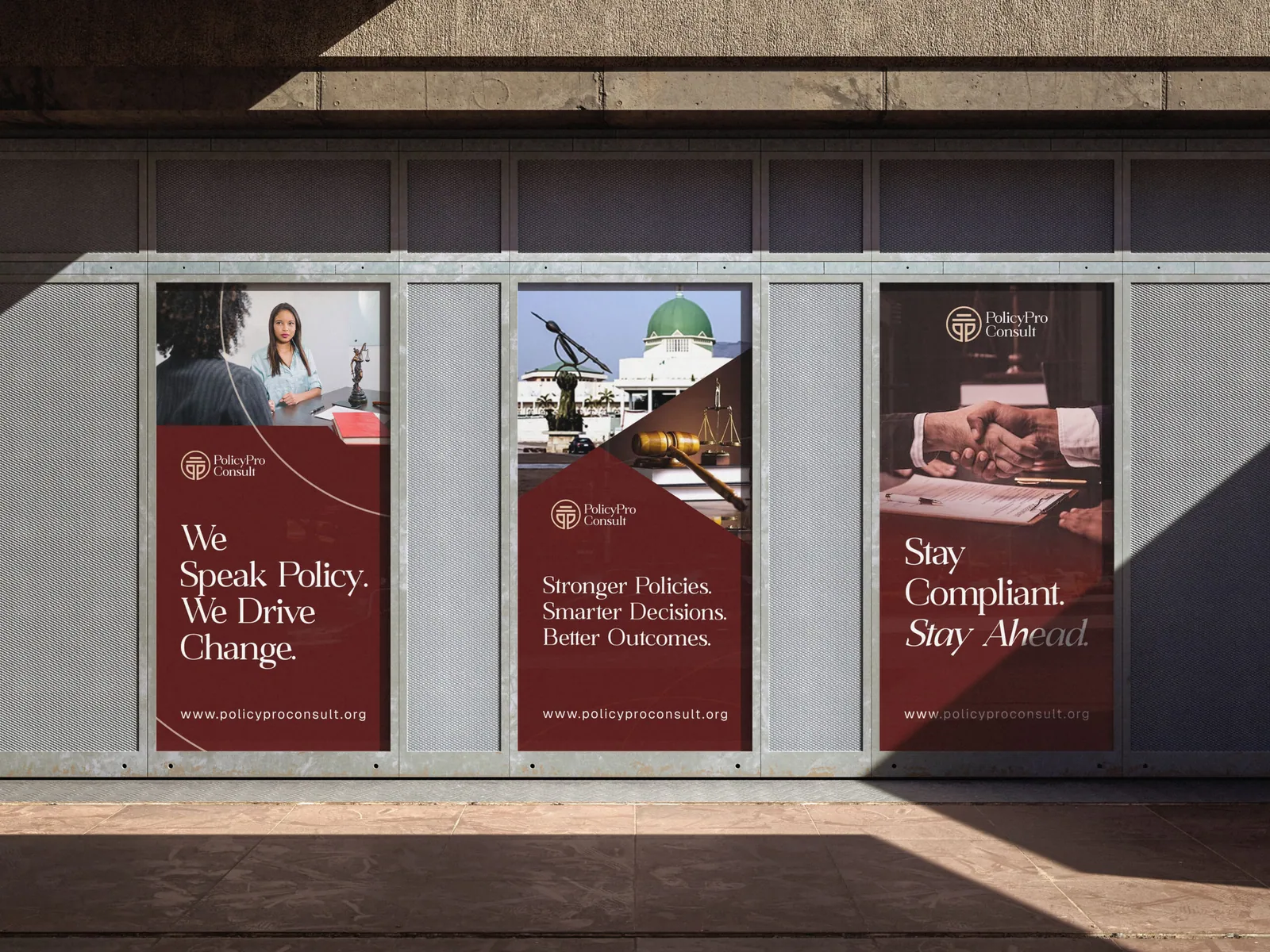 Outdoor physical wall mockup illustrating clean and large brand identity spacing.